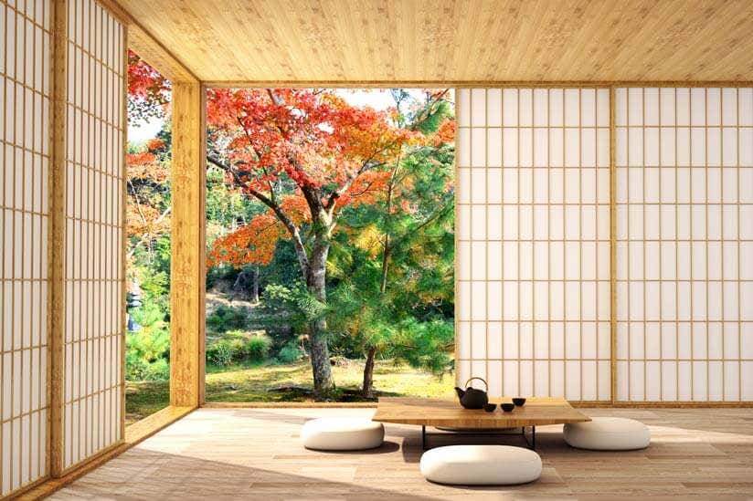 japanische Inneneinrichtung mit Reispapier Wand