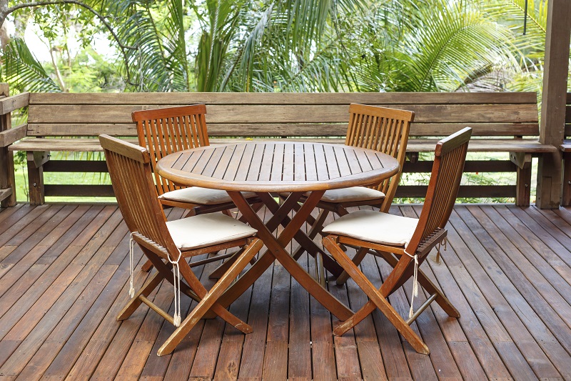 Teak wood furniture stand on the terrace