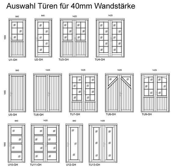 Gartenhaustüren für 40mm Wandstärke