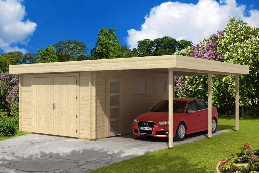 Holzgarage mit Carport