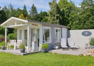 Unser Gartenhaus Kim-Avant als Rückzugsort mit nordischem Flair